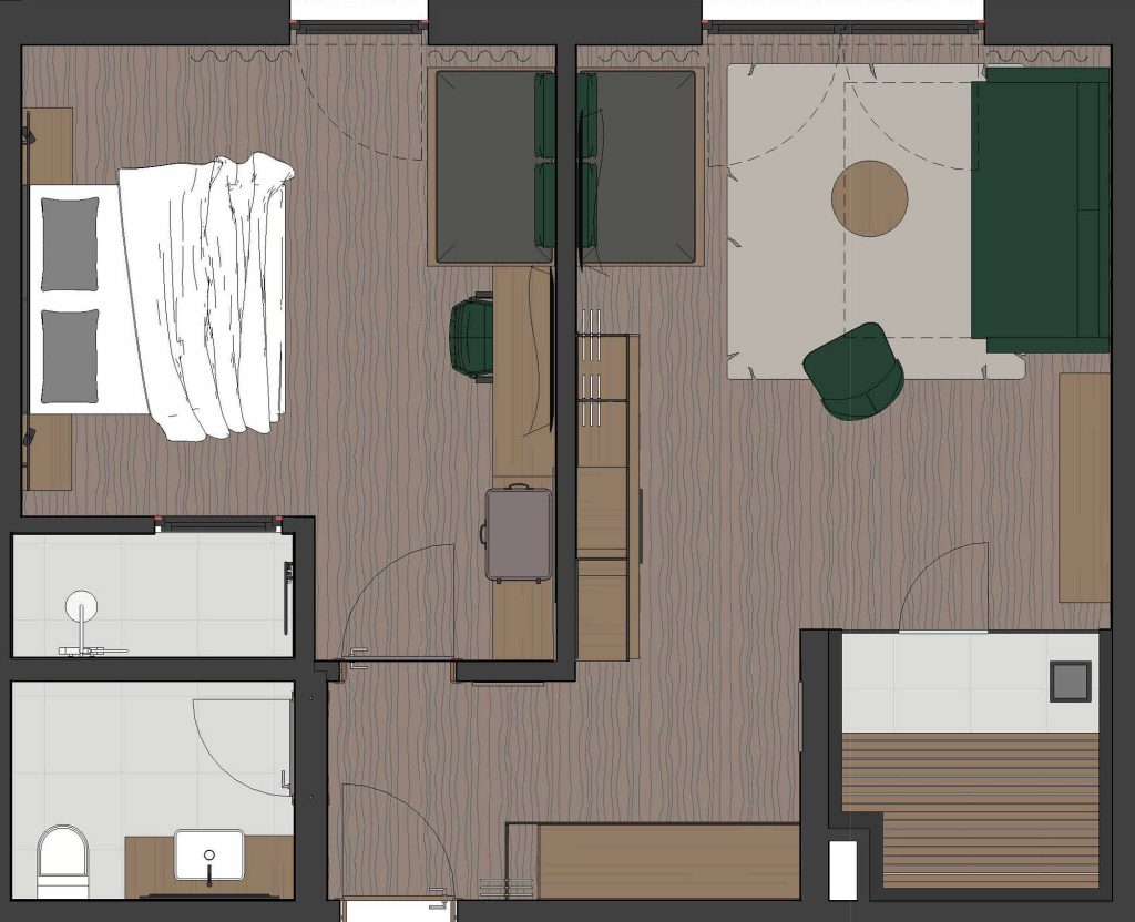 Grundriss der Suite Auszeit mit Sauna in jeder Suite