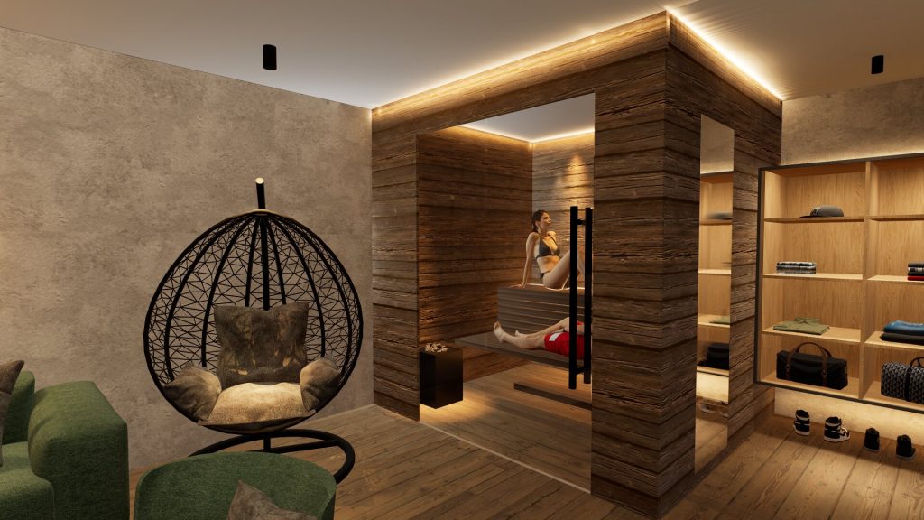 Die Suite Auszeit hat eine Sauna im Wohnbereich