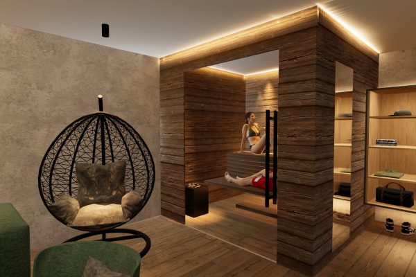 Die Suite Auszeit hat eine Sauna im Wohnbereich