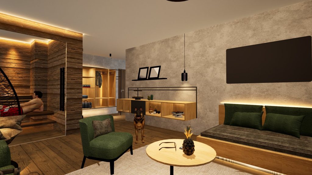 Das Wohnzimmer der Suite Auszeit